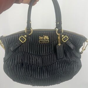 Coach Black Ruched Leather Hobo with Gold Hardware